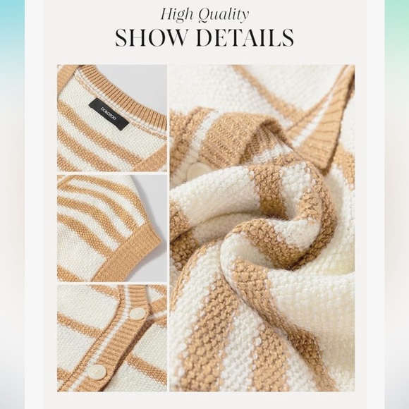 NWT Khaki and White Striped Button-Up Women's Sweater Vest Small  V Neck - Picture 6 of 7